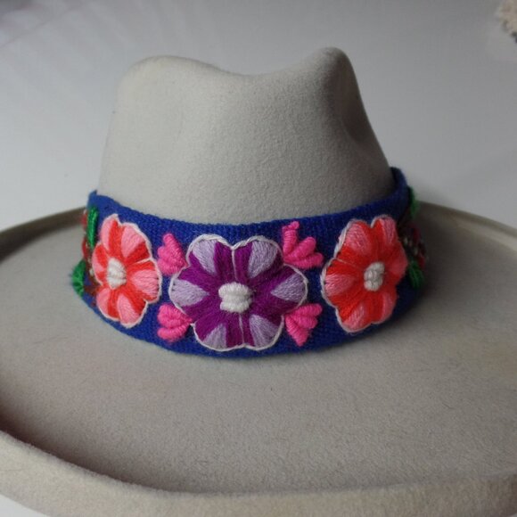 Embroidered Headband/ Hat Band Peruvian Wool BLUE NWOT - Picture 2 of 5